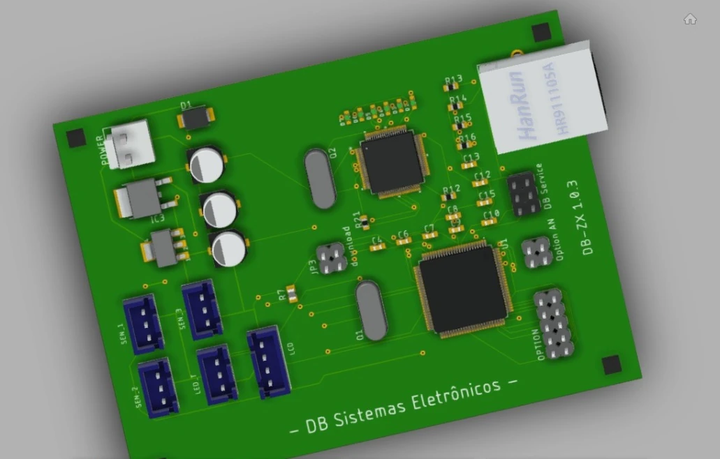 Layout de placa PCB desenvolvido pela DB Sistemas Eletrônicos